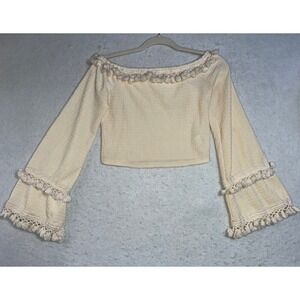 Off Shoulder Flowy Bell Sleeve Boho Crop Tassled Top Blouse Cottage Fairy